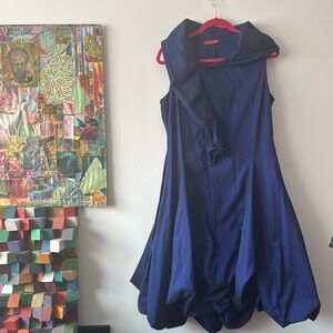 Saint Gil Paris Navy Blue Asymmetrical Bubble Hem Party Dress